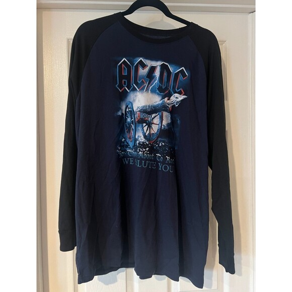ACDC Mens T Shirt Retro 2XL Long Sleeve Band Music Salute Colorblock Cannon - Picture 3 of 9